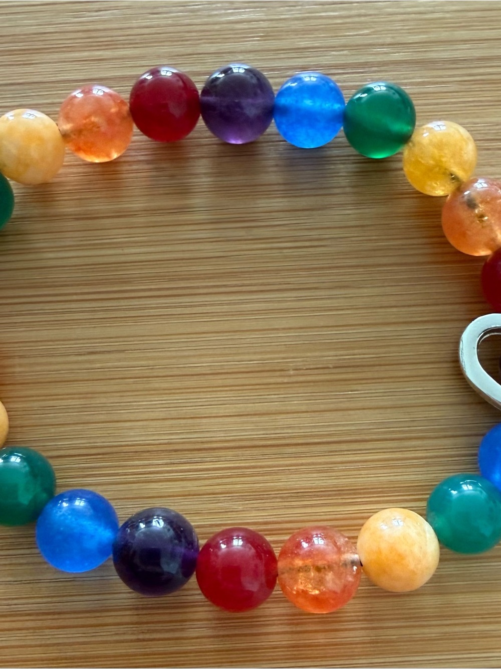 Rainbow Gemstone with Silvery Heart Bracelet